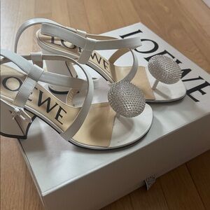 Loewe White Crystal Embellished Sandals